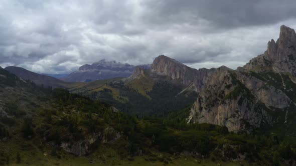 Fly over Italian Dolomites Alps 