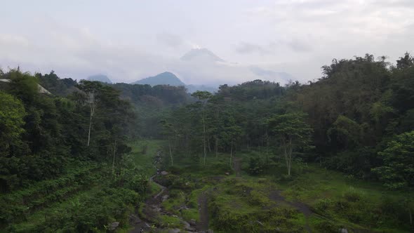 Scenic Aerial View of Mount Merapi in the Morning in Yogyakarta