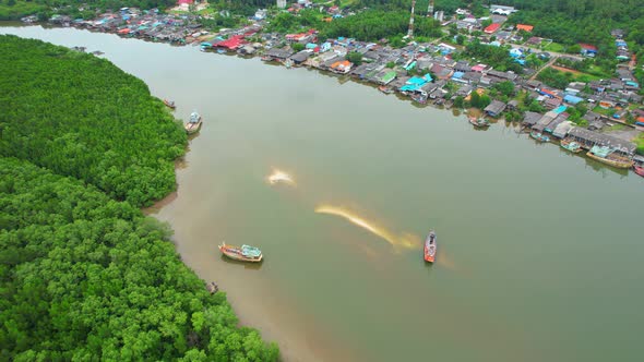 Aerial view over the harbor and fishing villages