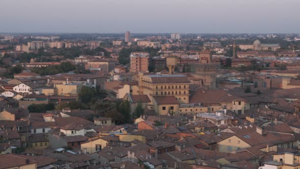 Panning shot over an ancient cityscape in Italy.