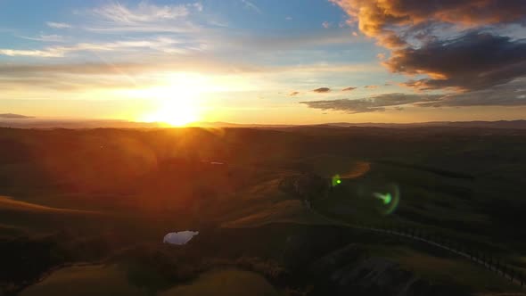 Tuscany Aerial Landscape with Road and Cypresses