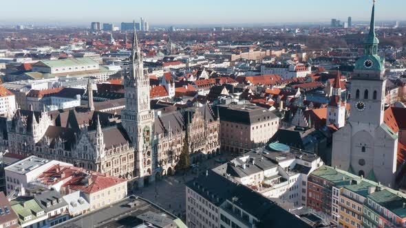 Aerial View Moving Away From Marienplatz  Munich Germany