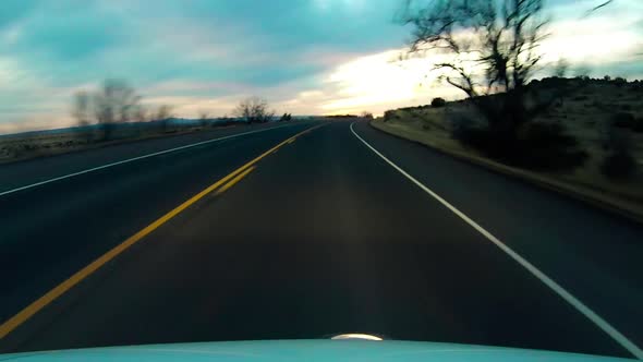 Desert sunset drive in Big Bend, West Texas