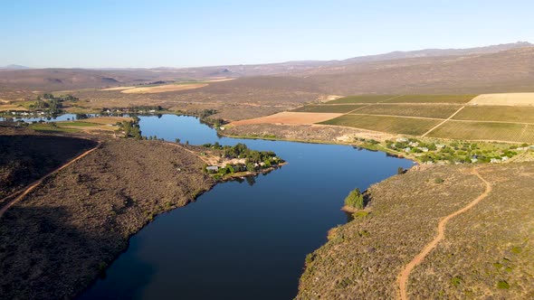 Aerial view of Bulshoekdam Dam Cederberg outdoor, Western Cape, South Africa.