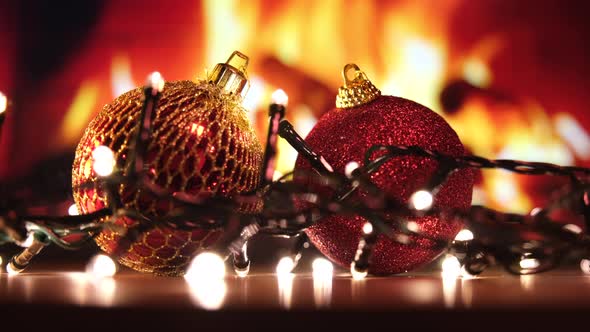 Christmas Decoration Ball and Fireplace