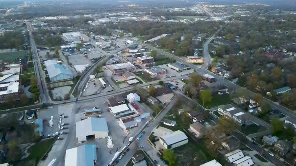 City Streets of Downtown Columbia, Missouri - American Midwest Aerial View