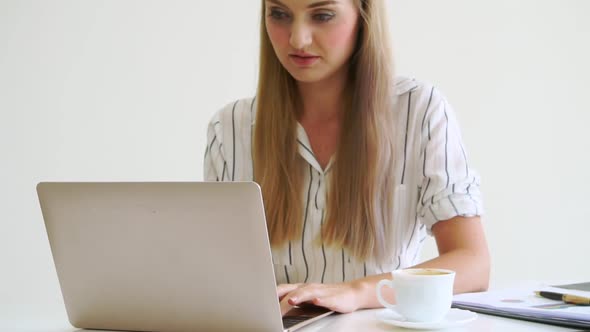 Blonde Business Woman Working at Modern Office