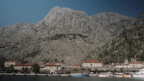 Amazing view on mountains in Kotor, Montenegro in spring time from the sea.