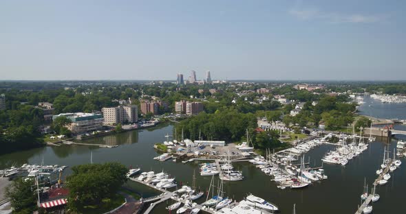 Flying Over a Marina and Towards a New Rochelle New York