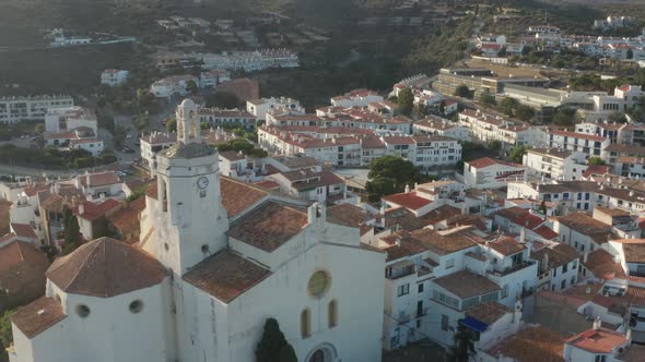 Drone View of Ancient Church in Sunlight, Cadaques