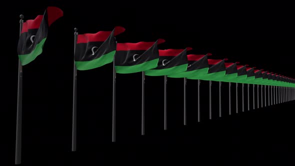 Row Of Libya Flags With Alpha 4K