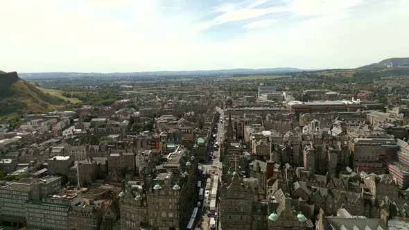 Aerial Pull Out Shot Old Town Edinburgh Scotland Uk