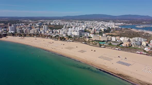 Beautiful Aerial Views of the Portuguese Southern City of Portimao Over the Stunning Beaches and