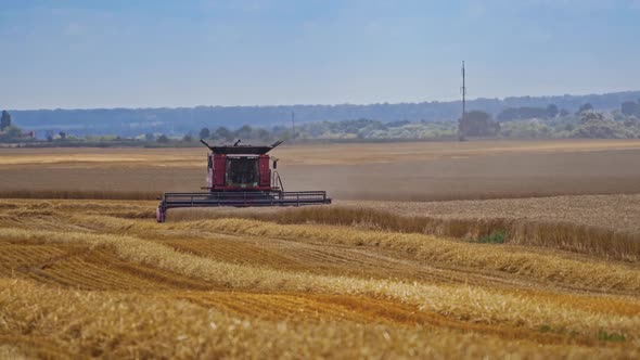 combine harvester working in the farmland.