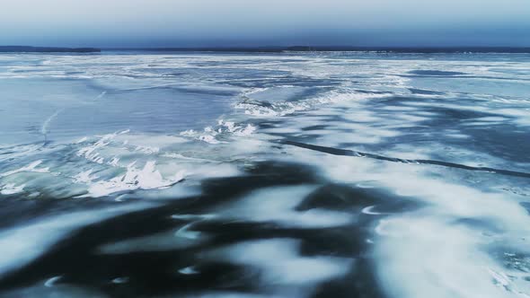 Spring Ice Drift on the River on a Cloudy Day - Drone Collection