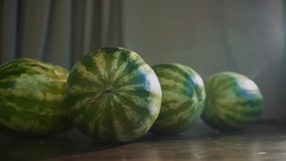 Close up of four whole watermelons