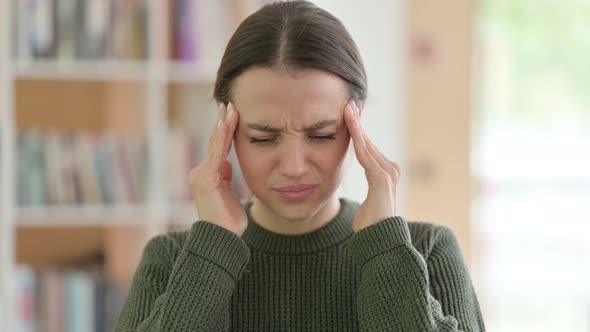 Headache, Stressed Young Woman Having Head Pain