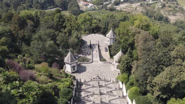 Magnificent staircase, Bom Jesus do Monte Catholic shrine, Portugal, Aerial