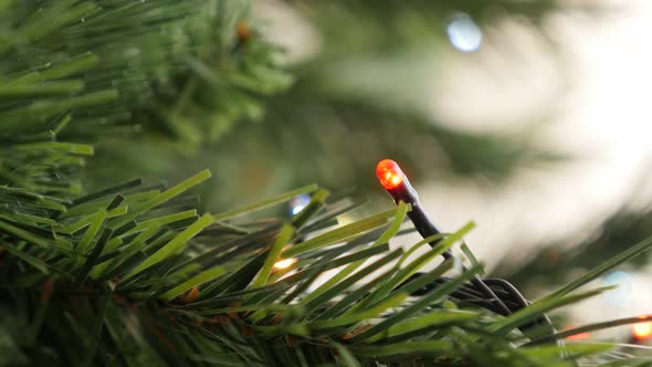 Close-up of Christmas tree dot sparkles sequence 3840X2160 UltraHD footage - Colorful  lights in a r