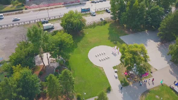 Wedding Venue with Benches in Picturesque Park Bird Eye View