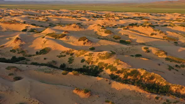 Aerial View of Sand Dunes at Sunrise in Mongolia