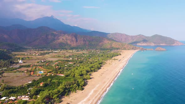 Top View of Beautiful Seaside Town and Mountains