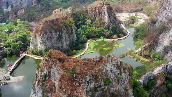 Aerial View of Khao Ngu Stone Park in Ratchaburi Thailand