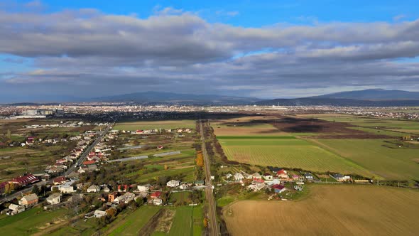 Aerial View of a Countryside Village House Has a Large Garden with of Farm