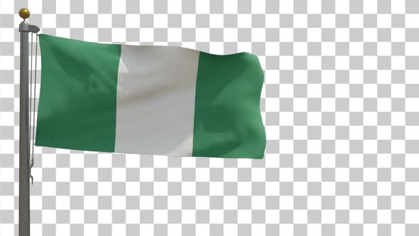 Nigeria Flag on Flagpole with Alpha Channel - 4K