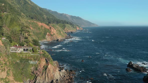  Aerial of Cinematic Landscape of Famous Touristic Road Trip Along West Coast