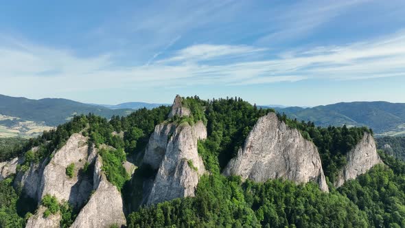 Aerial view of Trzy Korony mountain in Pieniny, Poland