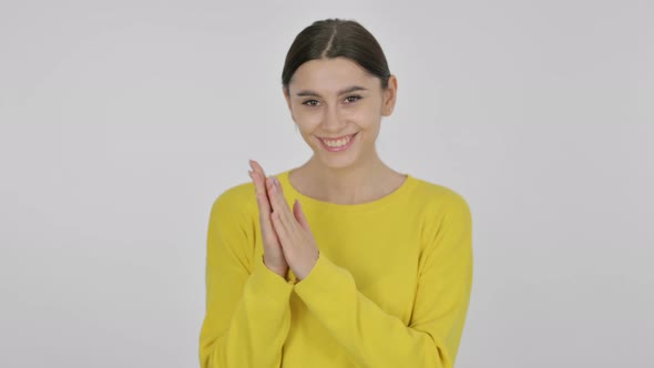 Spanish Woman Clapping, Applauding on White Background