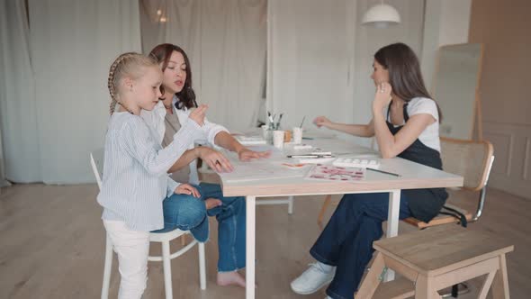 Young Caucasian Mother and Little Daughter Having a Painting Class Together