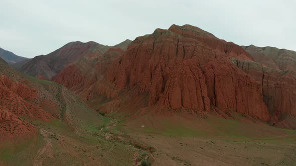 Aerial View of Desert Landscape in Kyrgyzstan at Sunset