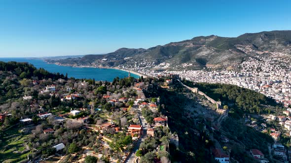 Alanya Castle Alanya Kalesi Aerial View of Mountain and City Turkey