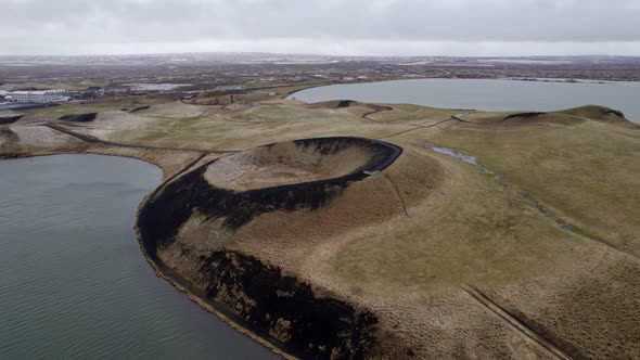 Flying over the centre of the largest Skútustaðagígar pseudocrater