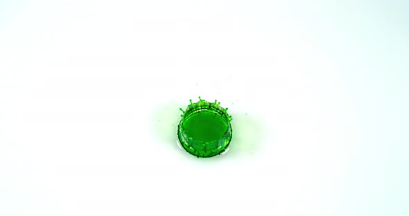 Green Liquid falling into Water against White Background, Slow motion 4K