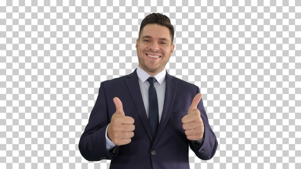 Happy Business Man Holding Thumbs Up, Alpha Channel