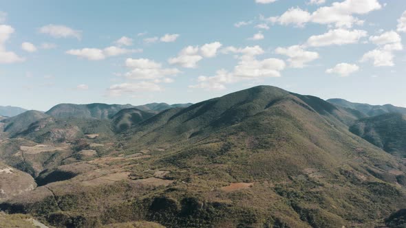 Drone aerial view of landscape near Hierve el Agua in Oaxaca