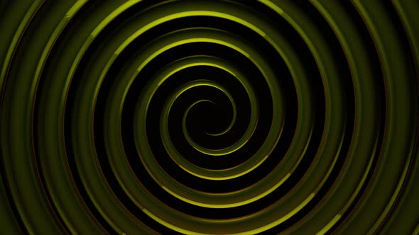 Endless spinning futuristic spiral of yellow color on black background