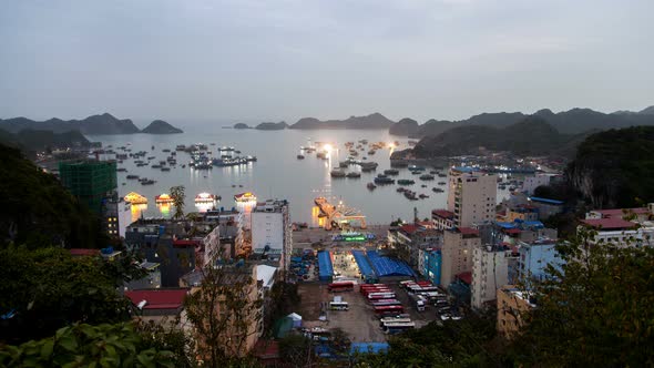 Landscape of City Cat Ba Island Sunset in Ha Long Bay, Vietnam 