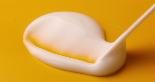 Sample smear of white cream for face, organic cosmetic liquid