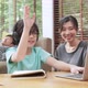 cheerful asian child boy online lesson study from home concept,asian child hand up for answer - VideoHive Item for Sale
