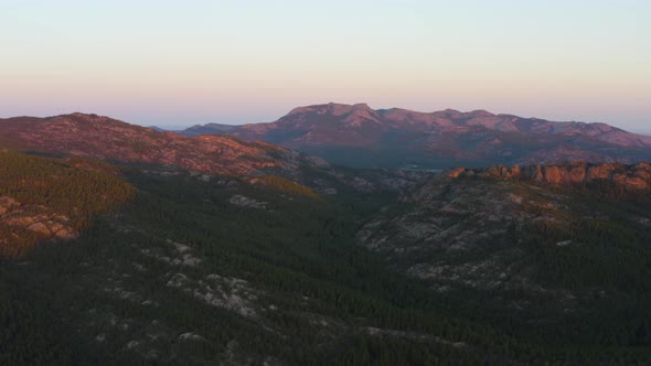 Sunset In The Mountains On A Summer Day. Aerial Photography
