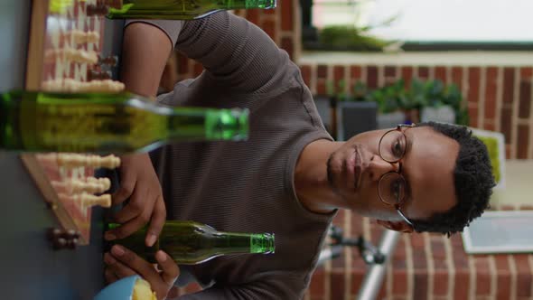 Vertical Video Portrait of African American Man Having Fun with Friends