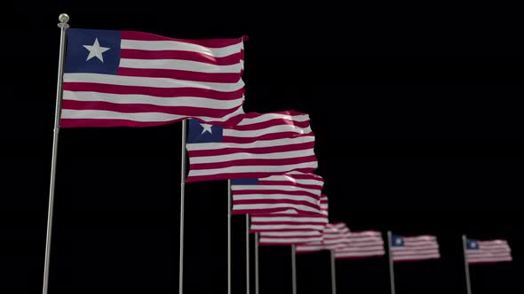 Liberia Row Of Flags Animation Include Alpha Channel