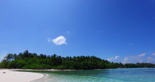 Tropical aerial abstract view of a white paradise beach and aqua blue ocean background in 4K