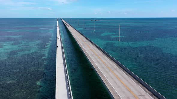 Aerial shot of the Seven Mile Bridge which leads to Key West Florida