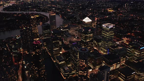 Aerial Shot of Skyscrapers in Futuristic Canary Wharf Urban District