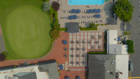 Top Down Aerial Pan of Engineers Country Club Pool in Roslyn Long Island